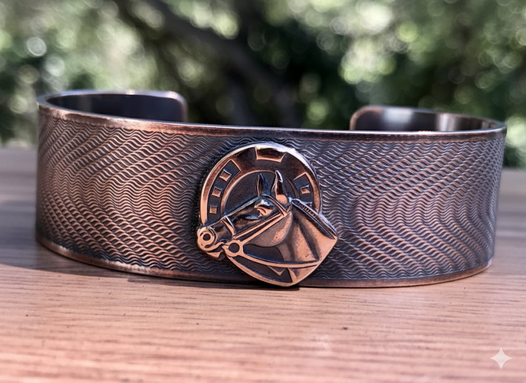 Copper Horse Cuff  with Chevron background