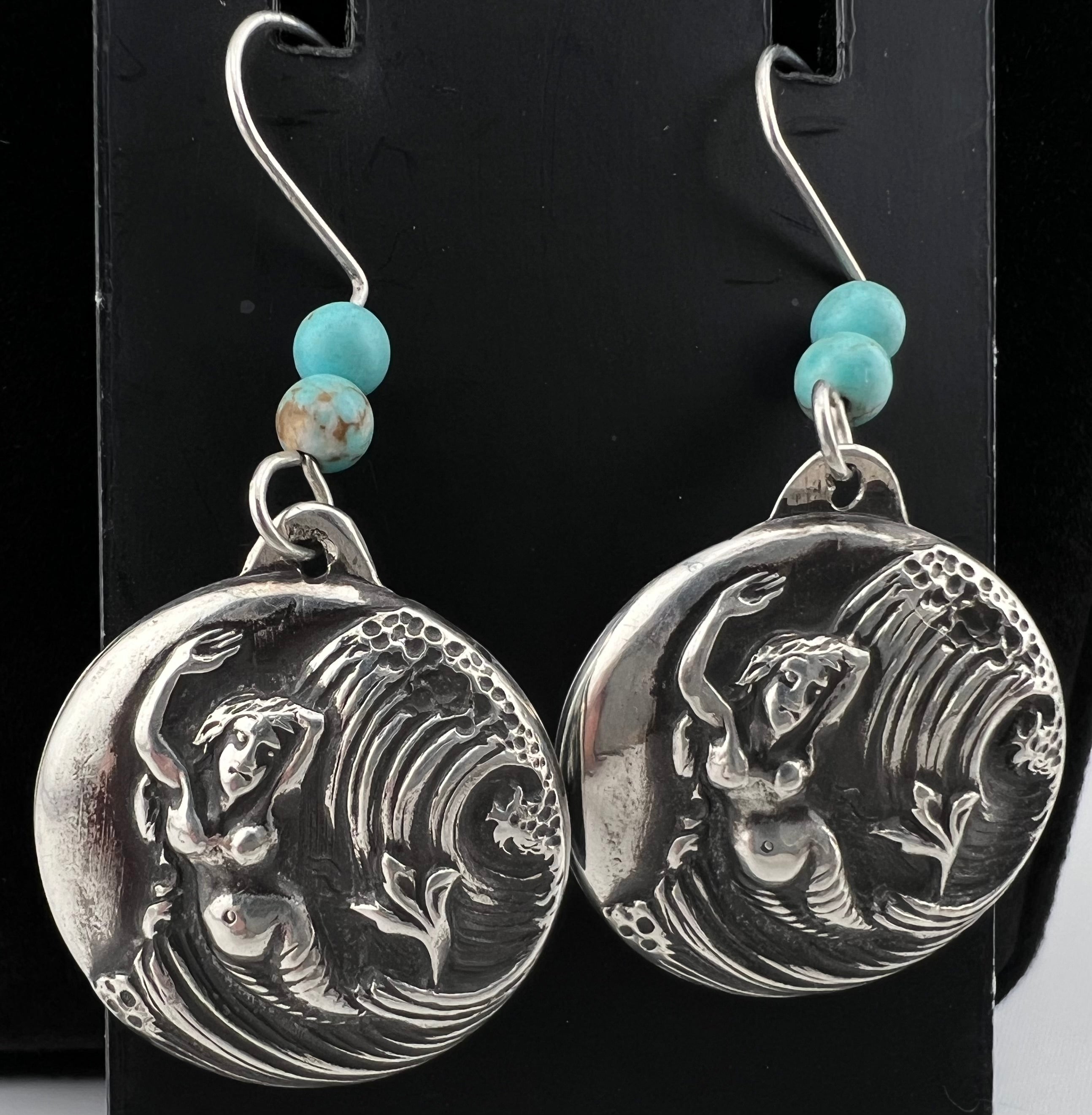Mermaids in the surf. Earrings. Sterling Silver