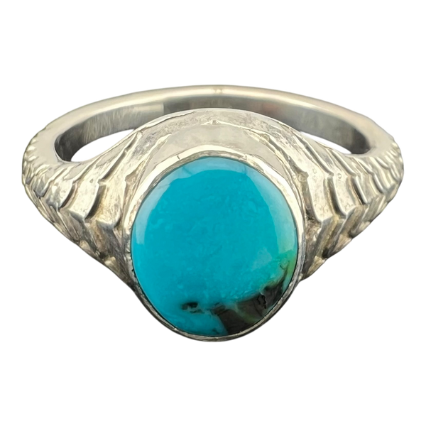 Dragon scale pattern with turquoise sterling silver ring