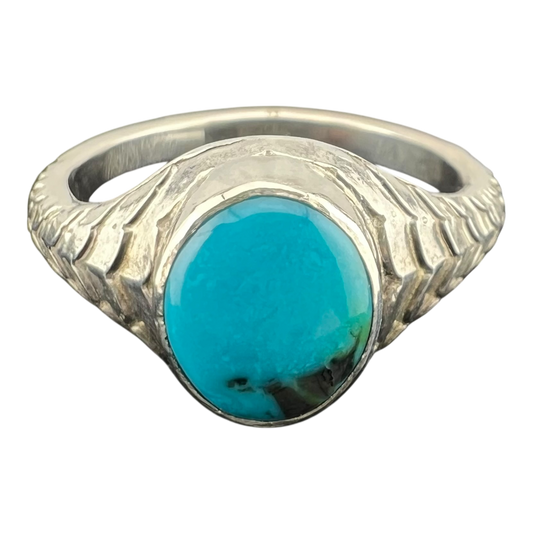Dragon scale pattern with turquoise sterling silver ring