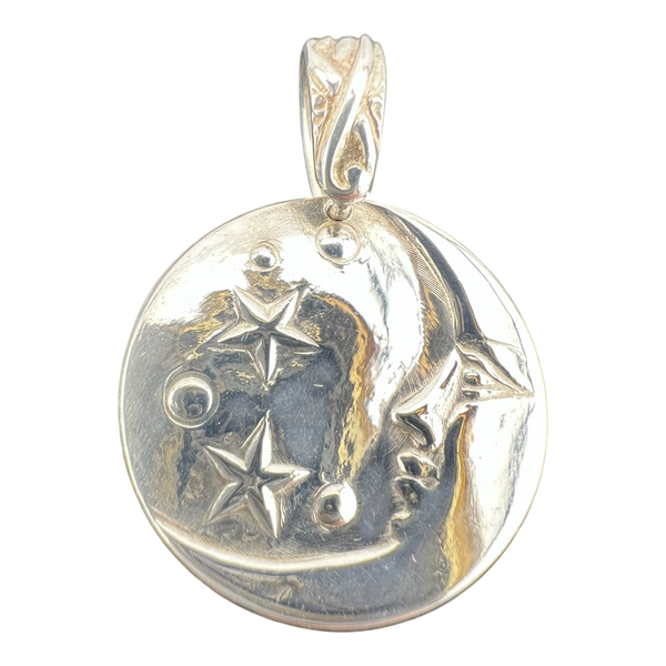 Moon and star pendant in fine silver