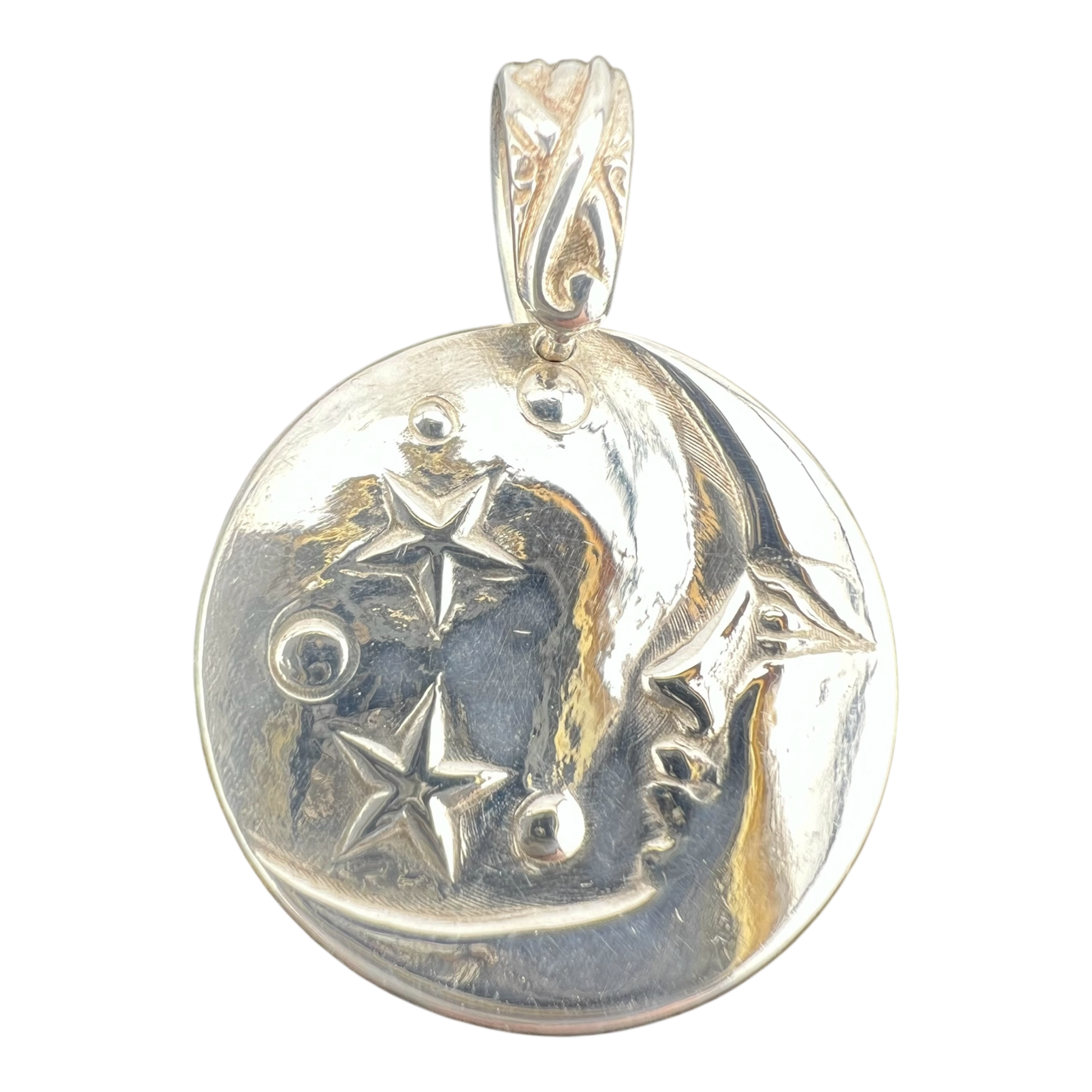 Moon and star pendant in fine silver