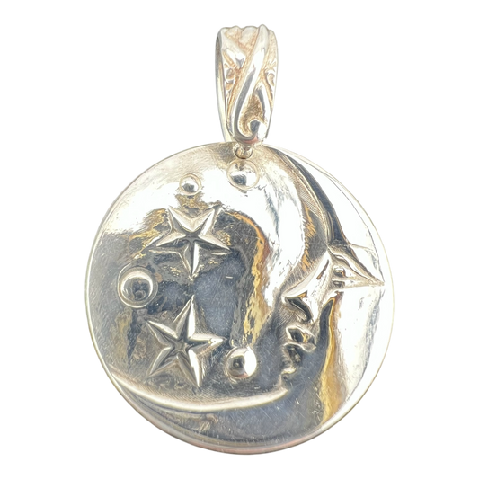 Moon and star pendant in fine silver