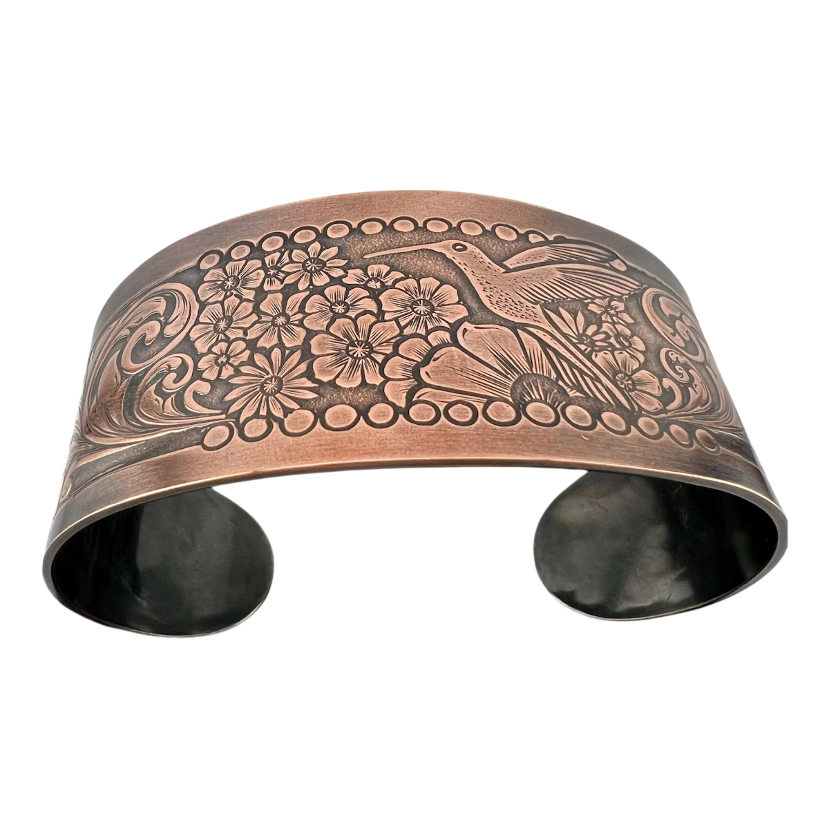 Hummingbird flowers copper cuff
