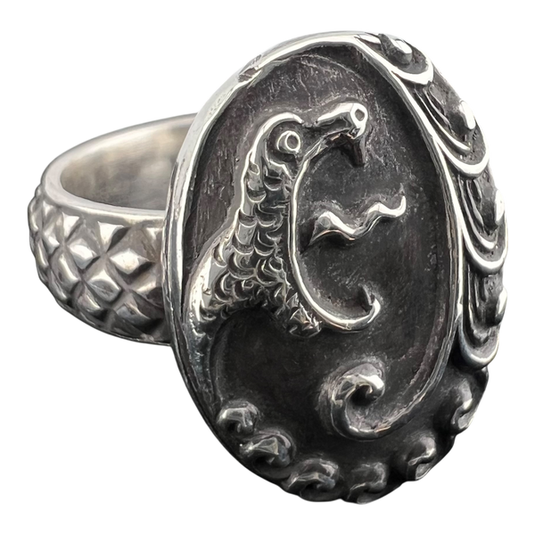 Screaming serpent sterling silver ring