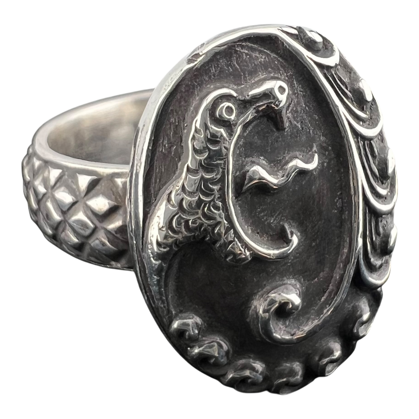 Screaming serpent sterling silver ring