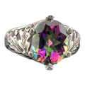 Sterling silver oak leaf mystic topaz gem ring