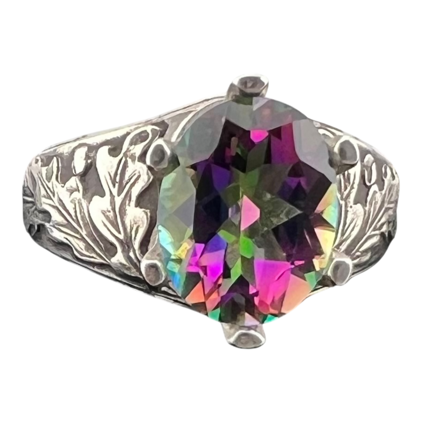 Sterling silver oak leaf mystic topaz gem ring