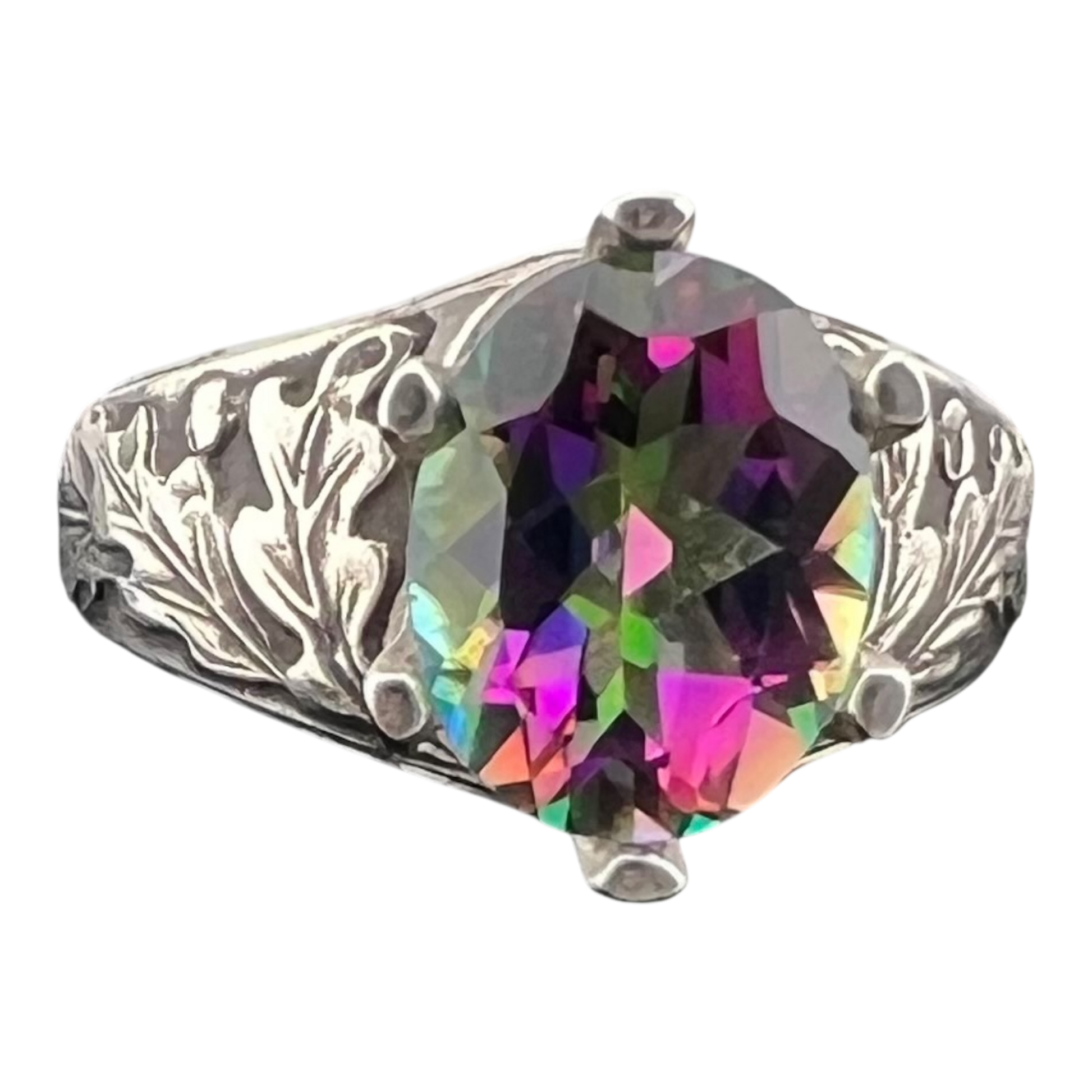 Sterling silver oak leaf mystic topaz gem ring
