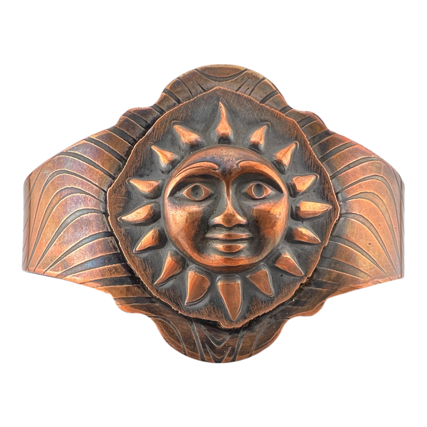 Copper Sun Face cuff bracelet with wave band