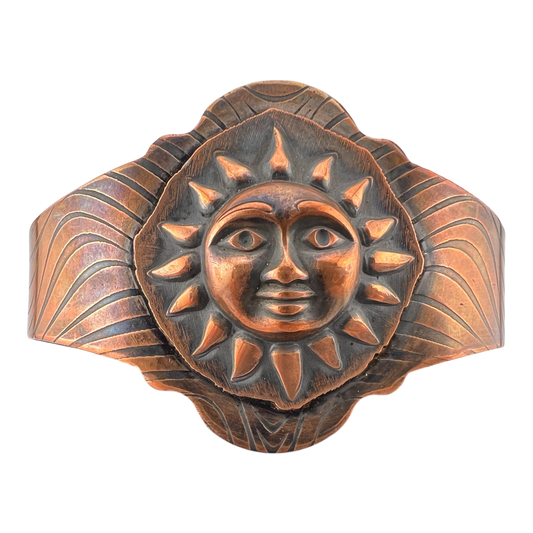 Copper Sun Face cuff bracelet with wave band
