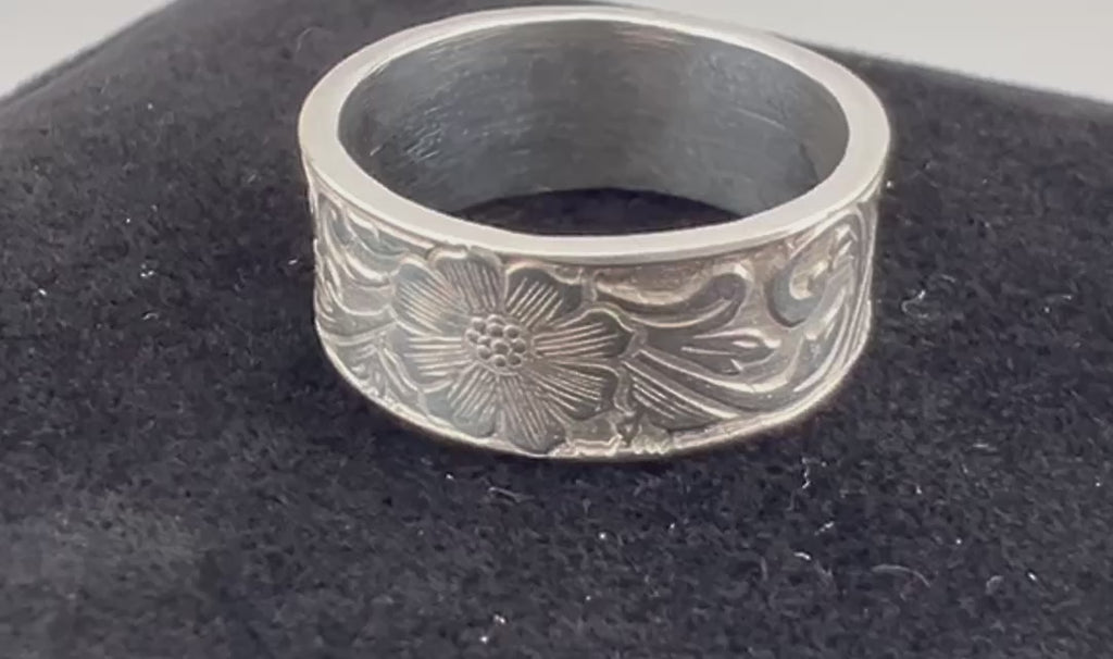 Sterling Silver Flower Ring - Handcrafted Botanical Jewelry - Size 8 3/4