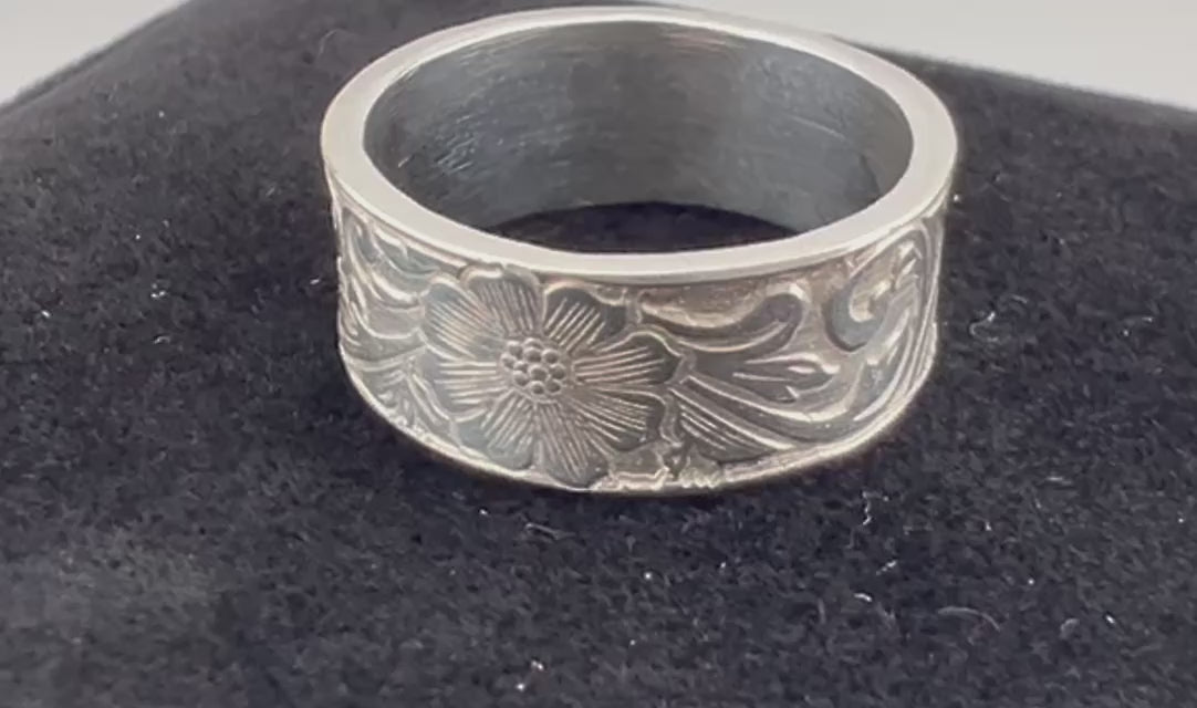 Sterling Silver Flower Ring - Handcrafted Botanical Jewelry - Size 8 3/4