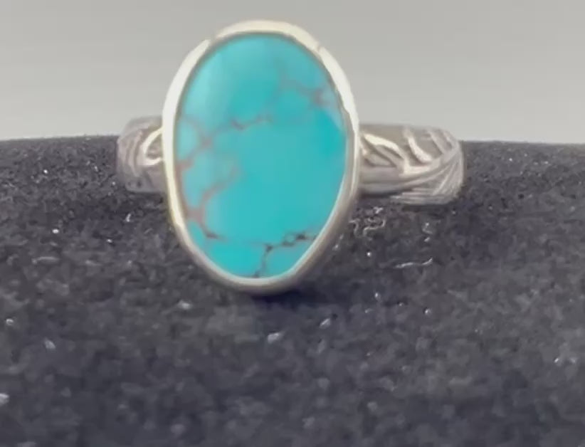Sterling Silver Turquoise Ring - Handcrafted Gemstone Jewelry - Size 6 3/4