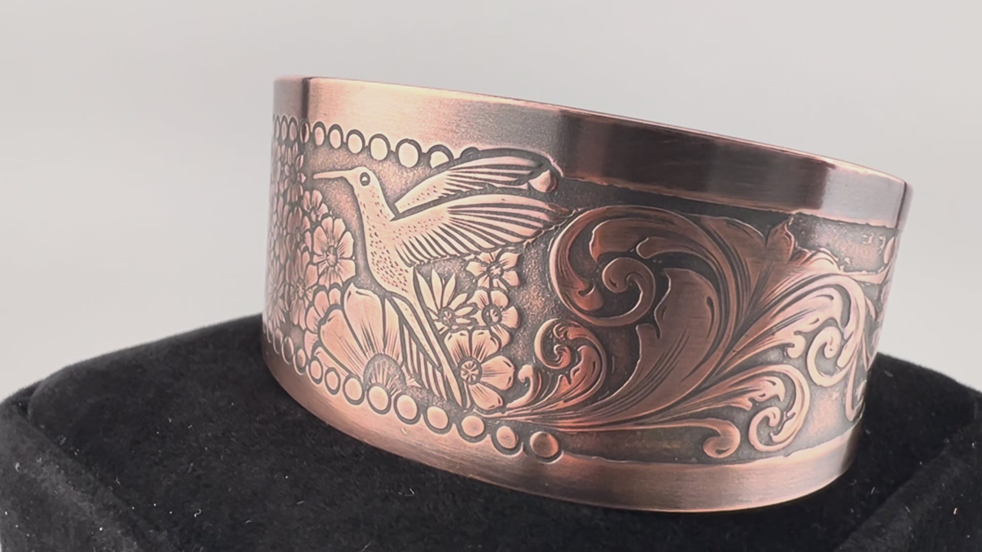Hummingbird Flower Copper Cuff 7 3/8”