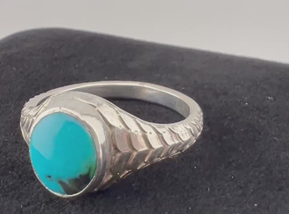 Dragon Scale Sterling Silver Ring with Turquoise - Size 10 3/4